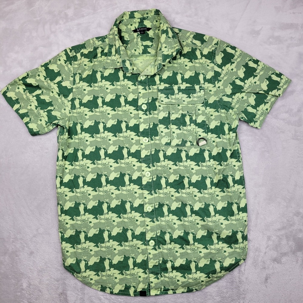 Stoic Shirt Mens Small Green Camo Rip Stop Fabric Military Trucker Sportsman